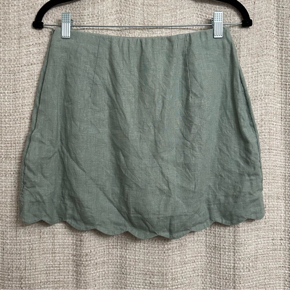 Abercrombie & Fitch Linen Mini Skort Scalloped Hem Green Sz Small Coastal Preppy - Picture 6 of 9